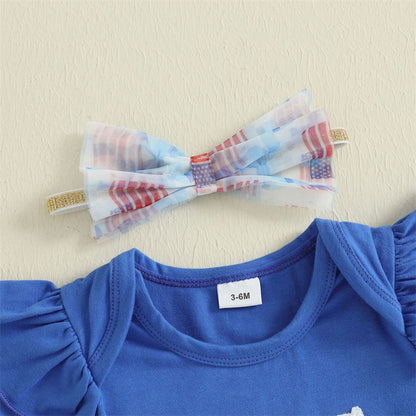 Newborn 4th of July Outfits Girls 3PCS USA American Flag Romper Skirt with Bowknot Headband - ChildAngle
