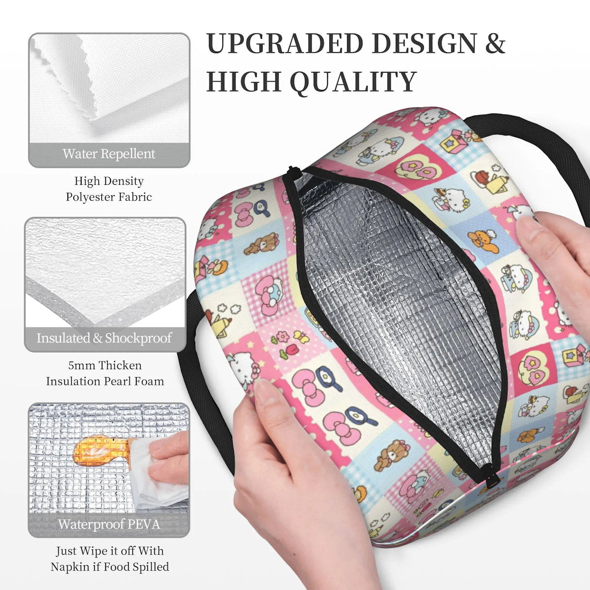 Hello Kitty Lunch Bag Pattern Portable Insulated Tote for School Lunch - ChildAngle