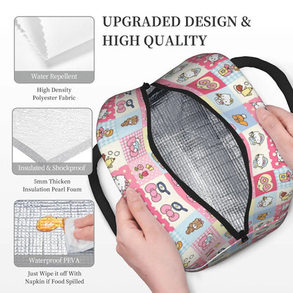 Hello Kitty Lunch Bag Pattern Portable Insulated Tote for School Lunch - ChildAngle
