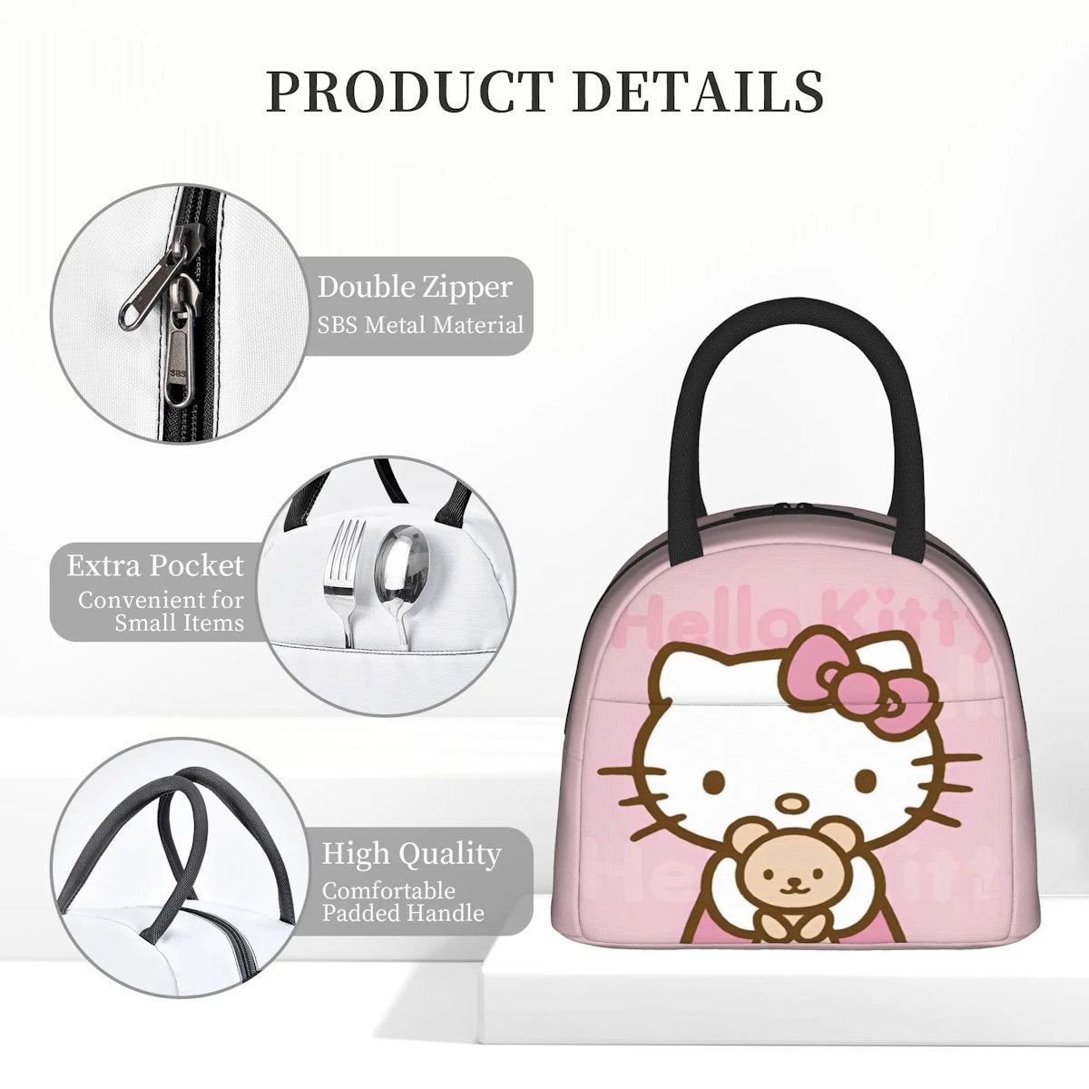 Hello Kitty Lunch Bag Pattern Portable Insulated Tote for School Lunch - ChildAngle