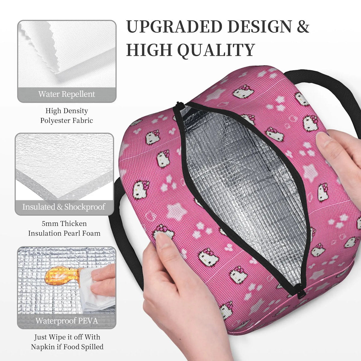 Hello Kitty Lunch Bag Pattern Portable Insulated Tote for School Lunch - ChildAngle