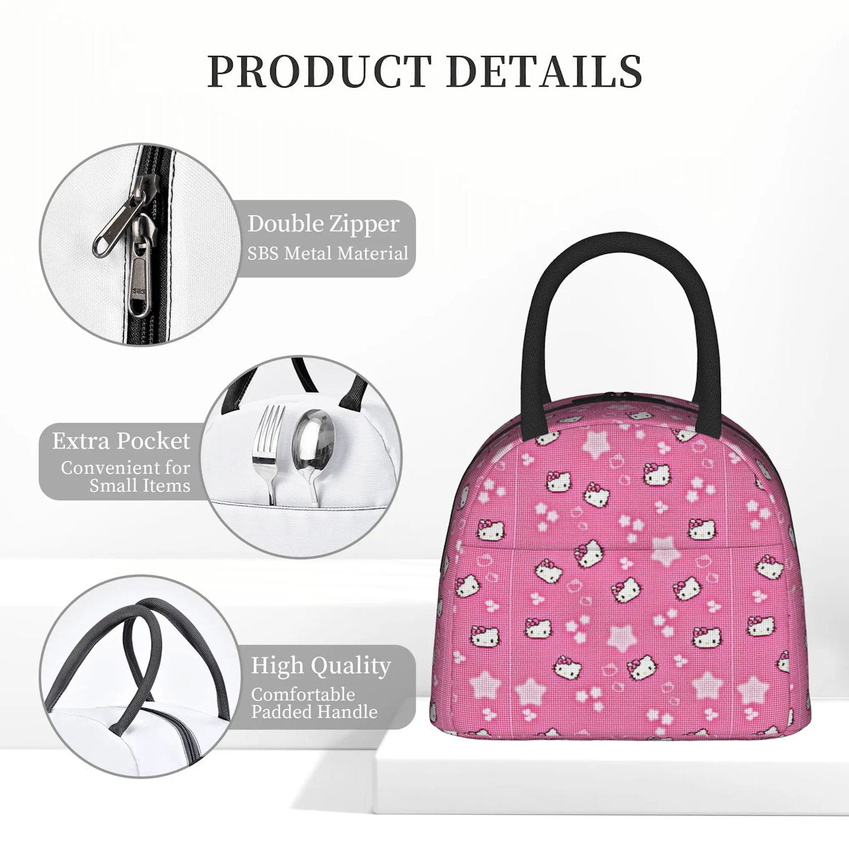 Hello Kitty Lunch Bag Pattern Portable Insulated Tote for School Lunch - ChildAngle