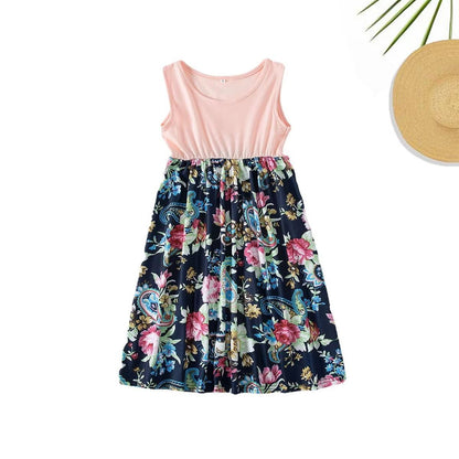 Mommy and Me Matching Dress Pink Floral Tank Top Maxi Dress for Mom and Daughter  - ChildAngle
