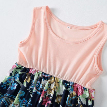 Mommy and Me Matching Dress Pink Floral Tank Top Maxi Dress for Mom and Daughter  - ChildAngle