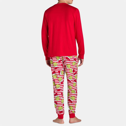 Red Matching Christmas PJS Elf Grinch Pajamas Family Set Santa Hat Striped Christmas Pants - ChildAngle