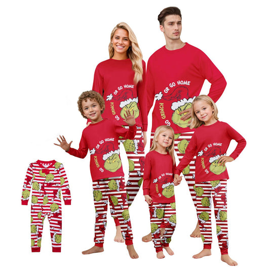 Red Matching Christmas PJS Elf Grinch Pajamas Family Set Santa Hat Striped Christmas Pants - ChildAngle