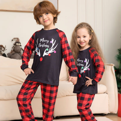 Reindeer Merry Christmas Plaid Checkered Christmas Family Matching Christmas PJS Pyjamas Set - ChildAngle
