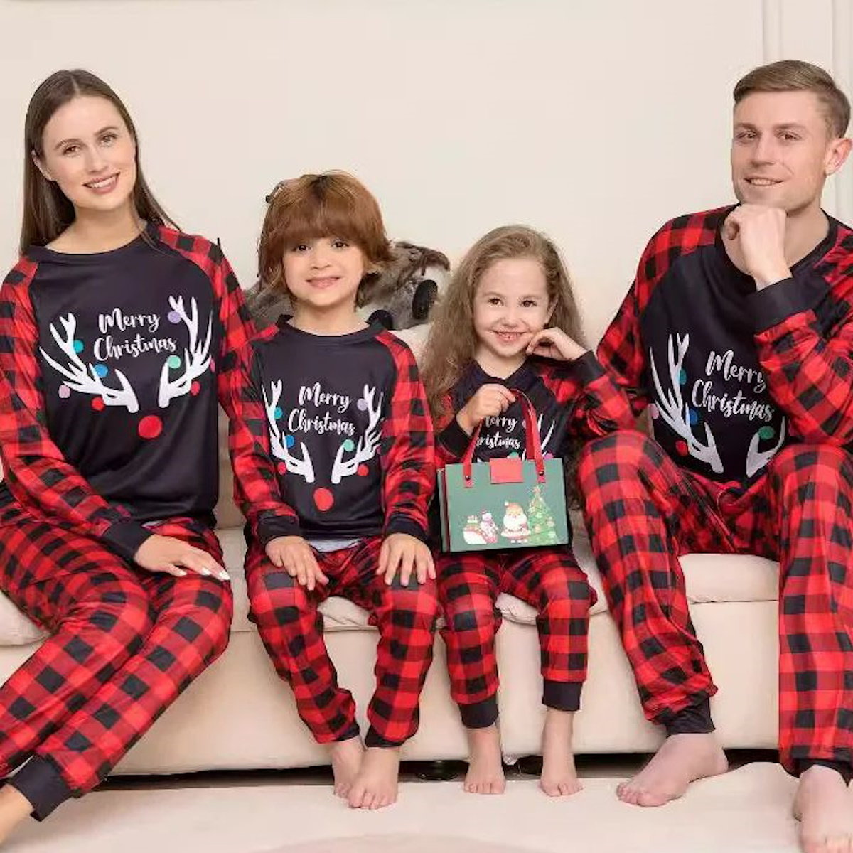 Reindeer Merry Christmas Plaid Checkered Christmas Family Matching Christmas PJS Pyjamas Set - ChildAngle