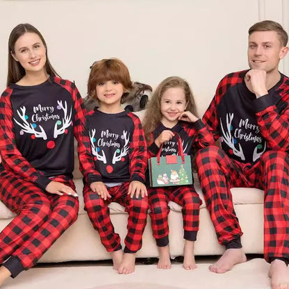 Reindeer Merry Christmas Plaid Checkered Christmas Family Matching Christmas PJS Pyjamas Set - ChildAngle