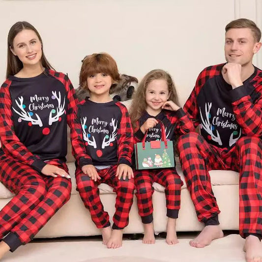 Reindeer Merry Christmas Plaid Checkered Christmas Family Matching Christmas PJS Pyjamas Set - ChildAngle