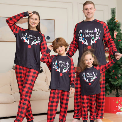 Reindeer Merry Christmas Plaid Checkered Christmas Family Matching Christmas PJS Pyjamas Set - ChildAngle