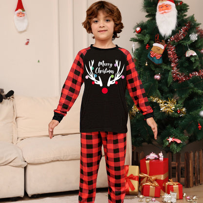 Reindeer Merry Christmas Plaid Checkered Christmas Family Matching Christmas PJS Pyjamas Set - ChildAngle
