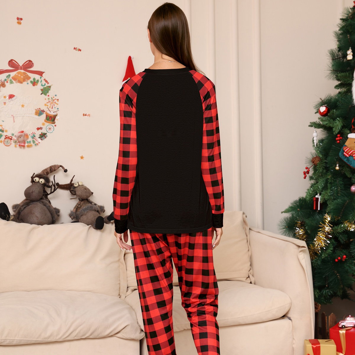 Reindeer Merry Christmas Plaid Checkered Christmas Family Matching Christmas PJS Pyjamas Set - ChildAngle