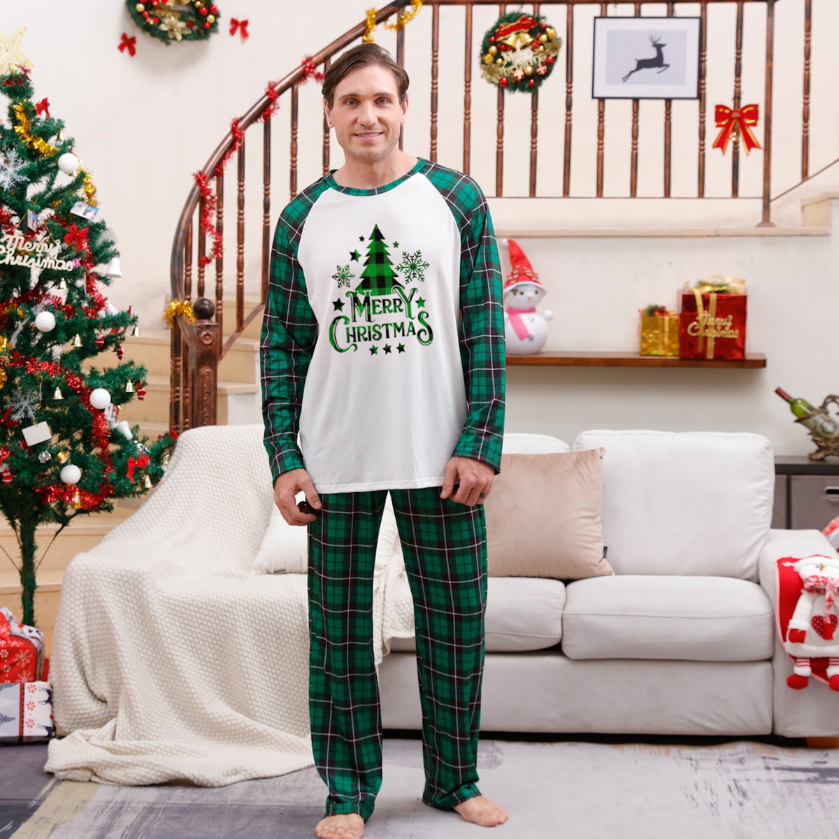 Green Christmas Family Matching Pajama Set Xmas Tree Print PJS for Family Christmas Mommy and Me - ChildAngle