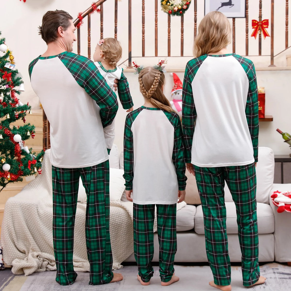 Green Christmas Family Matching Pajama Set Xmas Tree Print PJS for Family Christmas Mommy and Me - ChildAngle