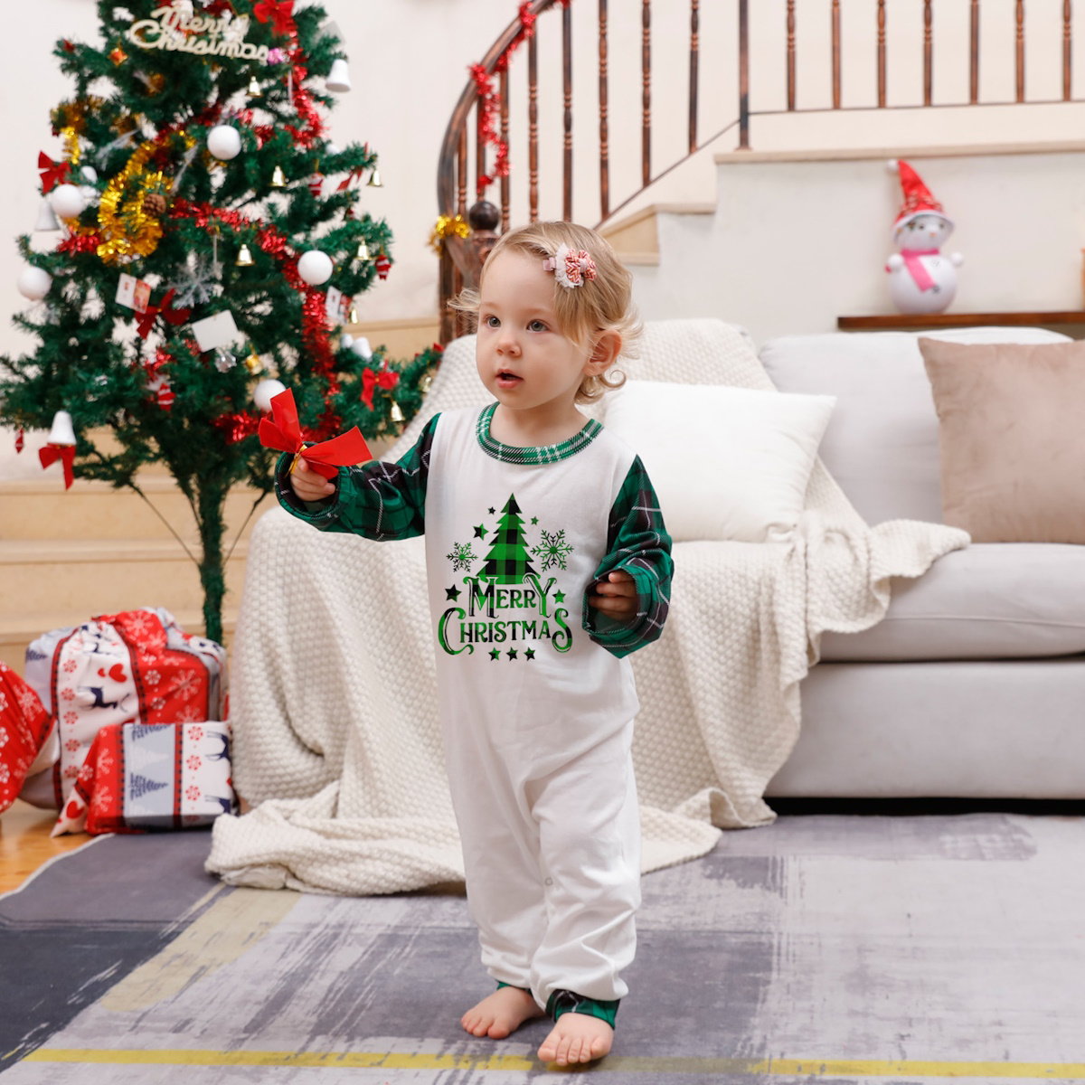 Green Christmas Family Matching Pajama Set Xmas Tree Print PJS for Family Christmas Mommy and Me - ChildAngle