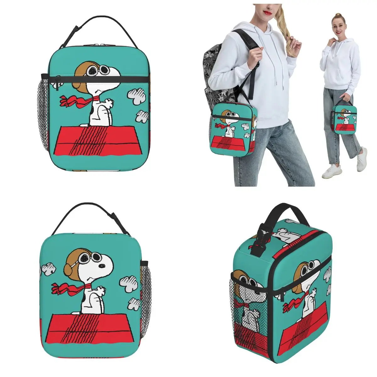 Lovely Print Snoopy Lunch Tote with Side Mesh Pocket - ChildAngle
