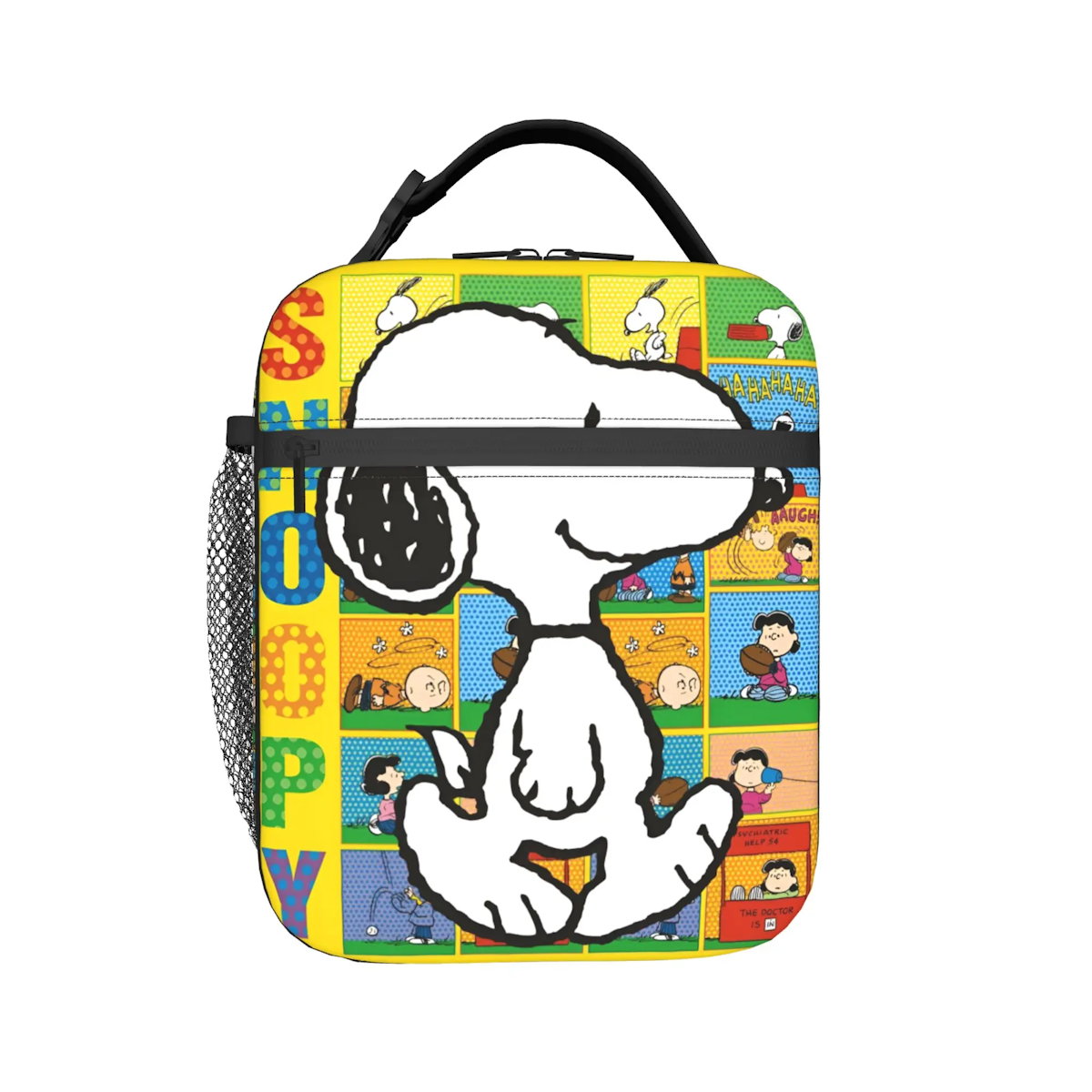 Lovely Print Snoopy Lunch Tote with Side Mesh Pocket - ChildAngle