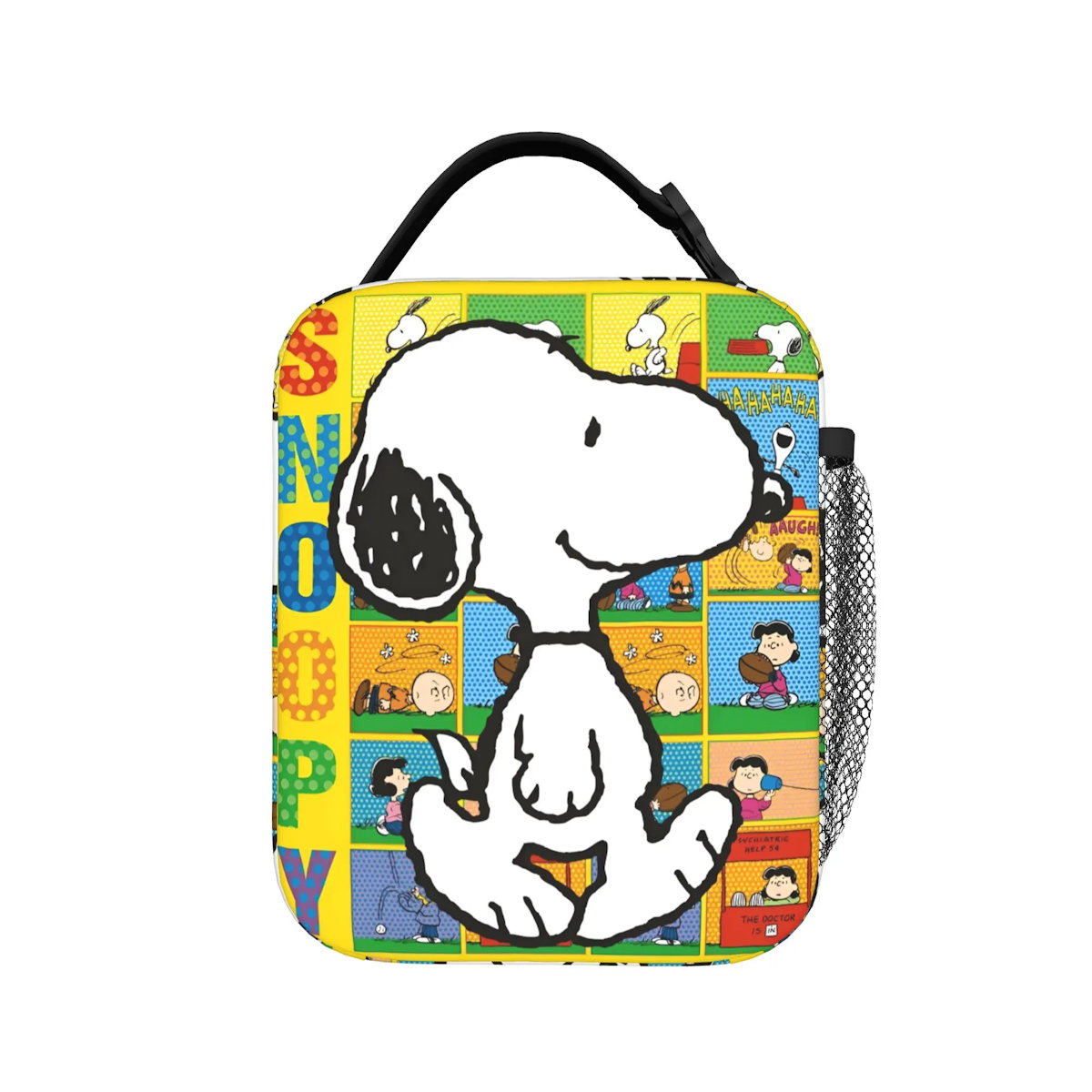 Lovely Print Snoopy Lunch Tote with Side Mesh Pocket - ChildAngle