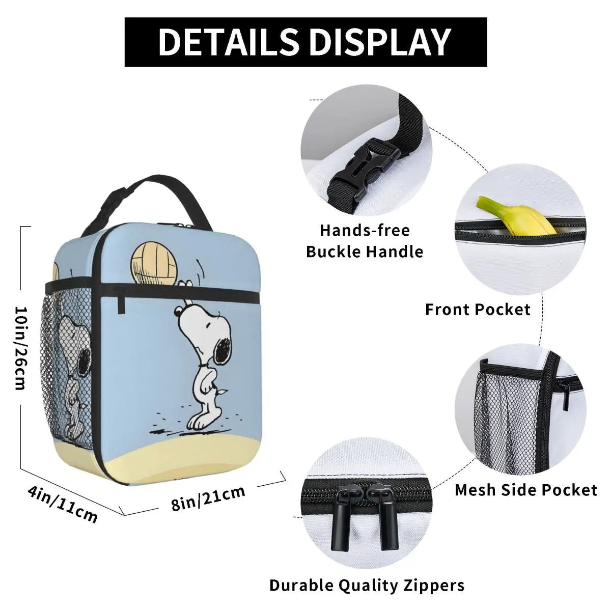 Lovely Print Snoopy Lunch Tote with Side Mesh Pocket - ChildAngle
