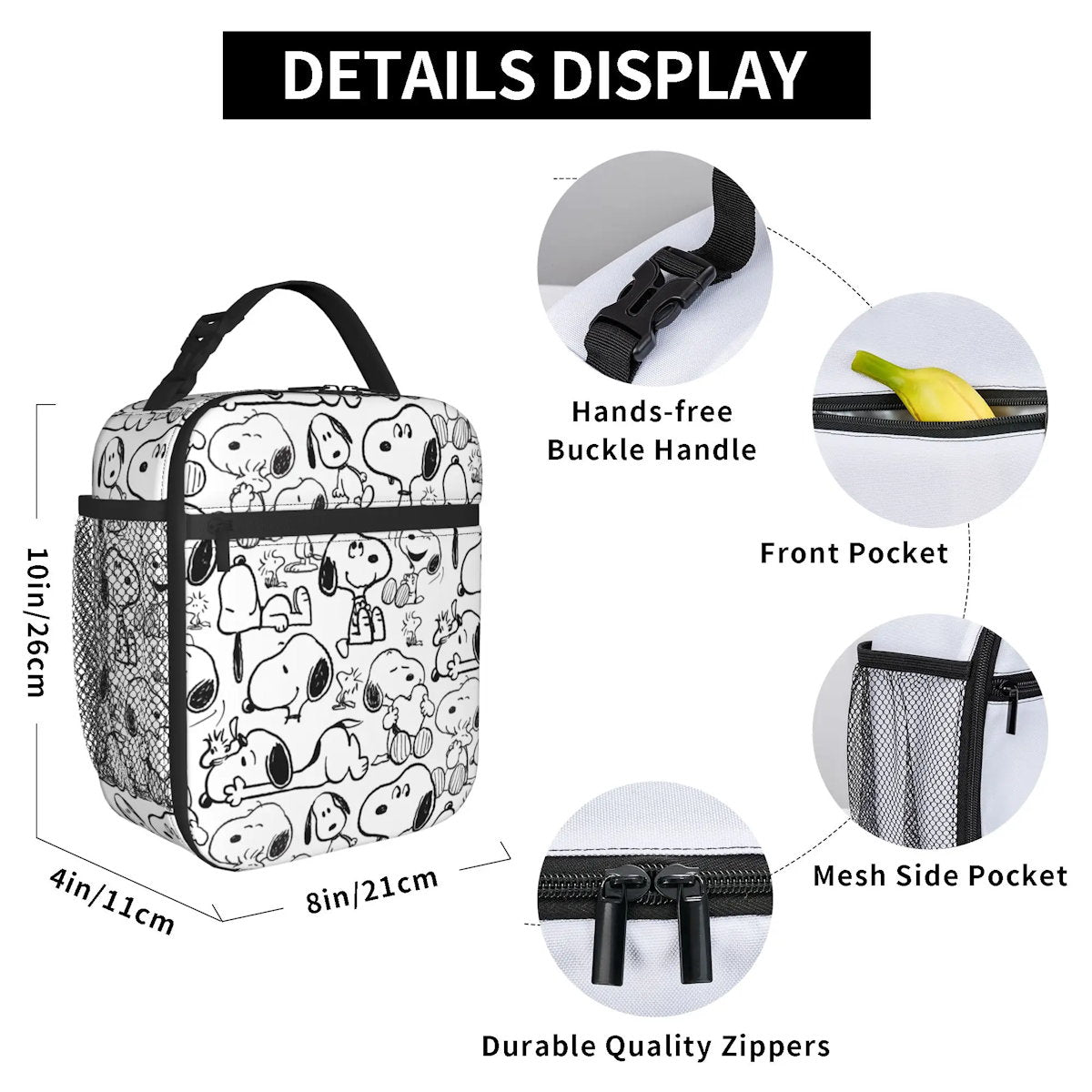 Snoopy Lunch Tote with Side Mesh Pocket - ChildAngle