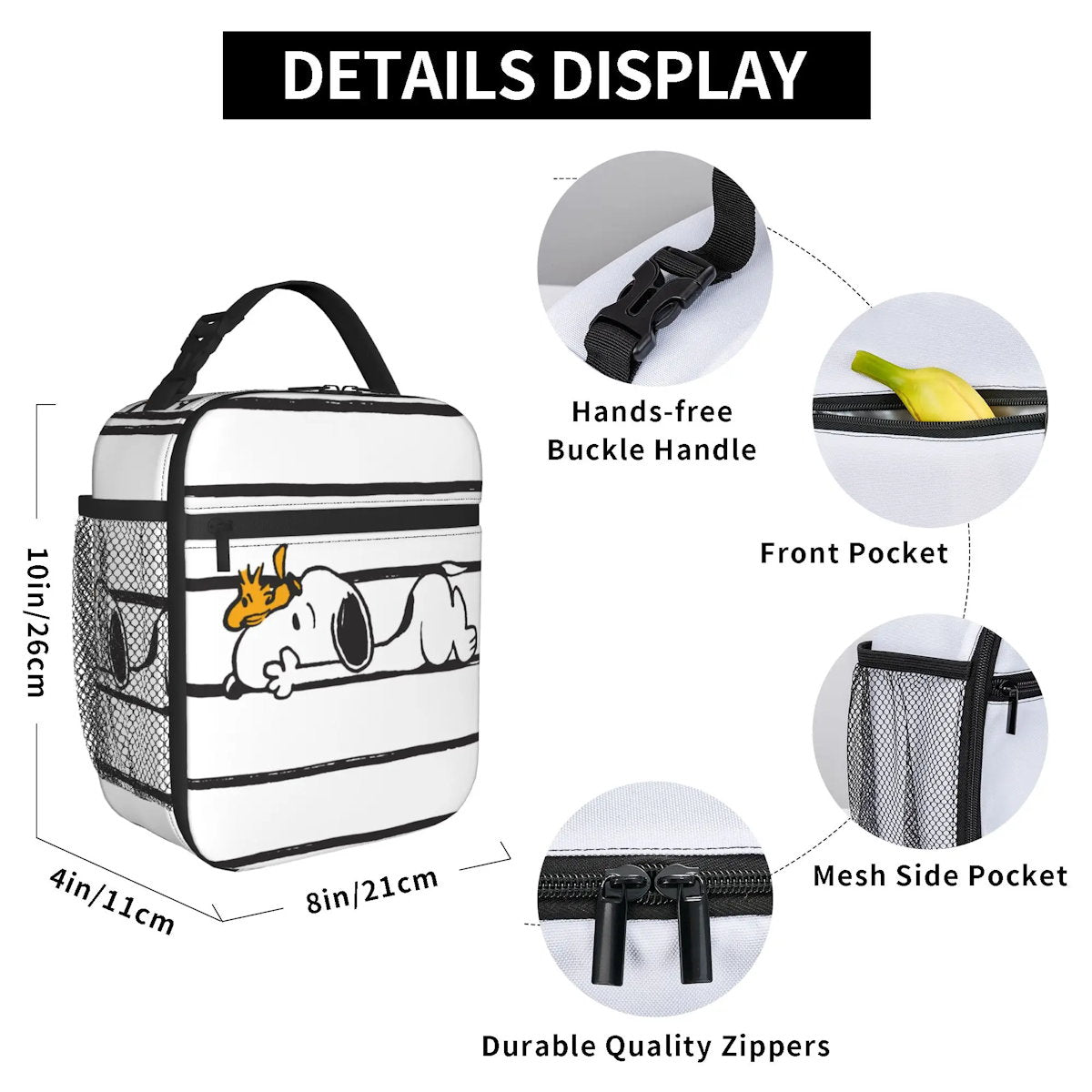 Snoopy Lunch Tote with Side Mesh Pocket - ChildAngle