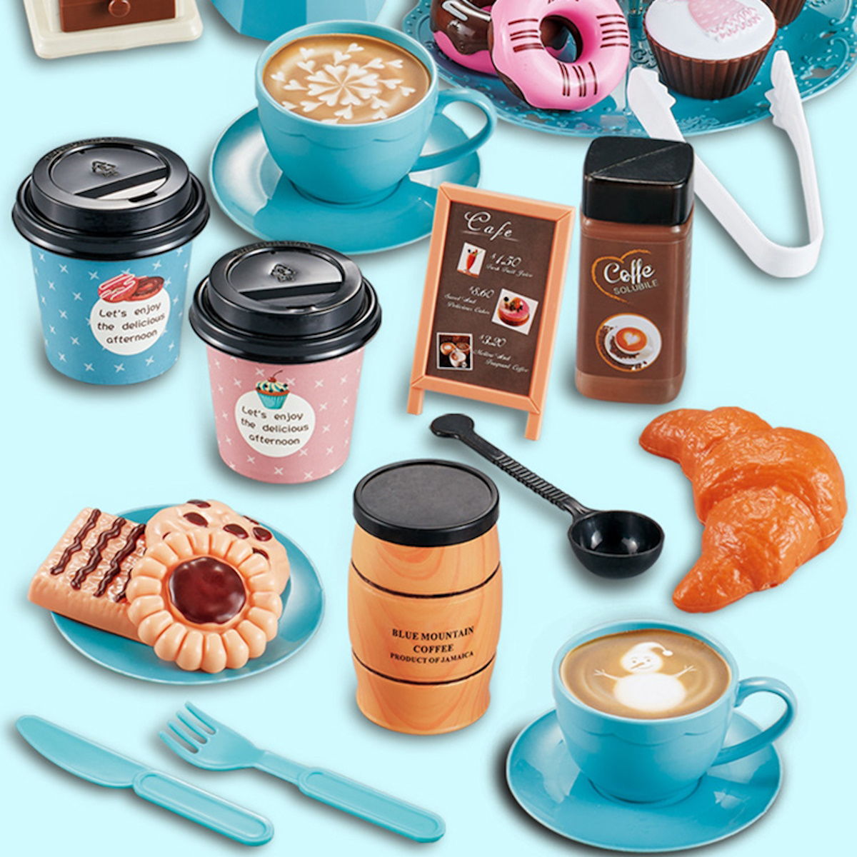 82PCS Pretend Play Coffee & Dessert Afternoon Tea Set for Kids Blue - ChildAngle