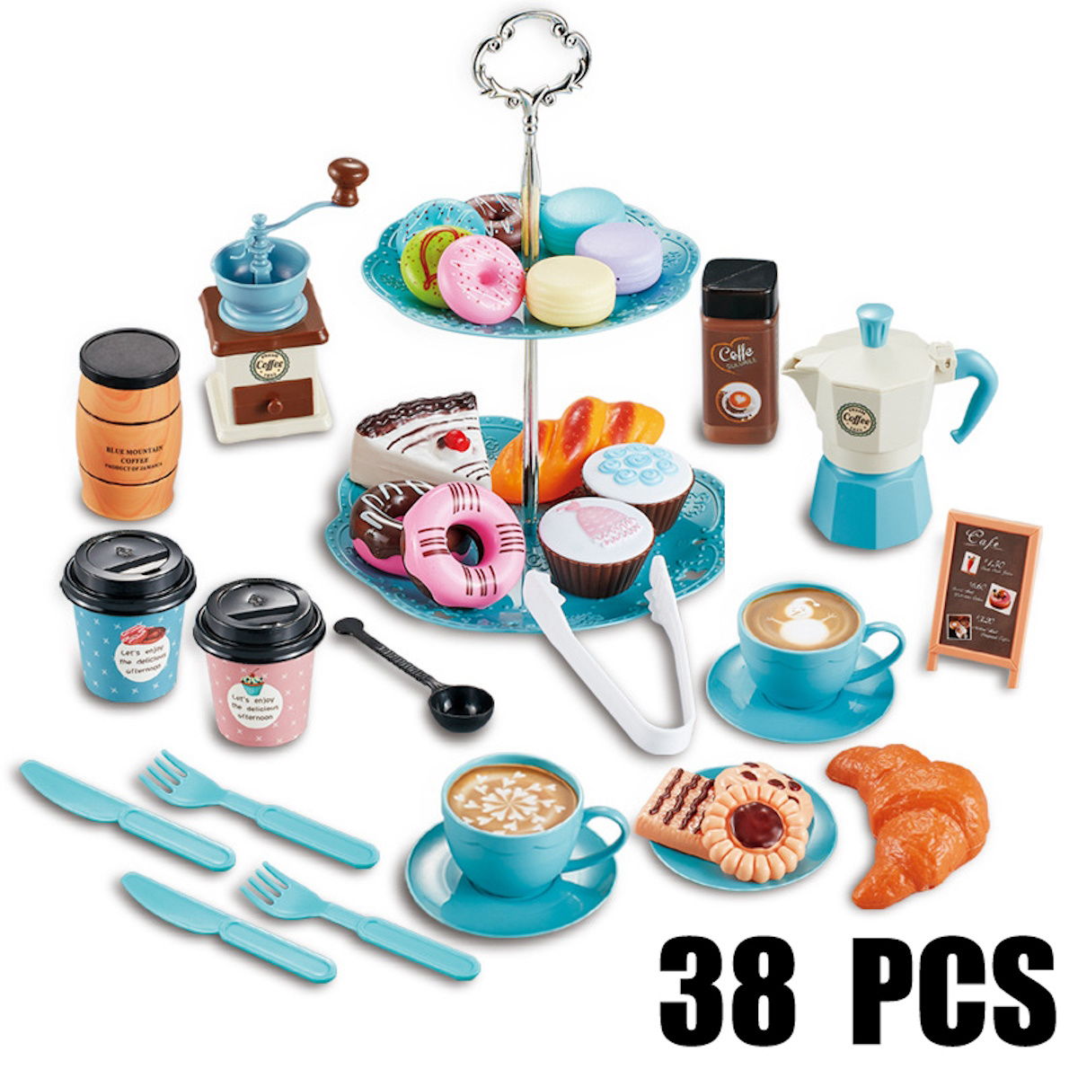 82PCS Pretend Play Coffee & Dessert Afternoon Tea Set for Kids Blue - ChildAngle