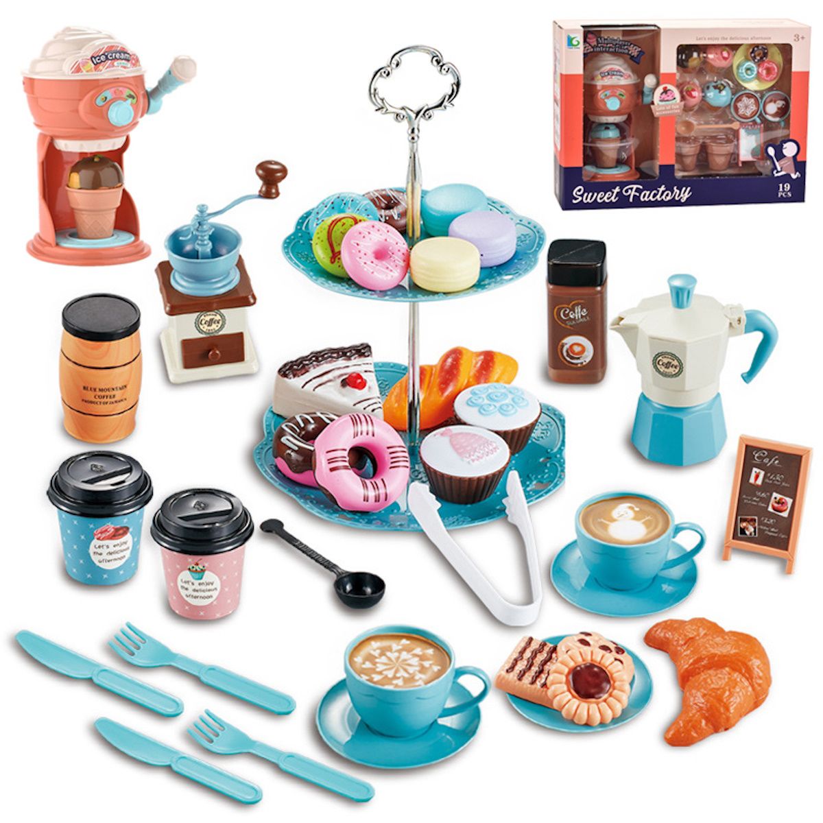 82PCS Pretend Play Coffee & Dessert Afternoon Tea Set for Kids Blue - ChildAngle