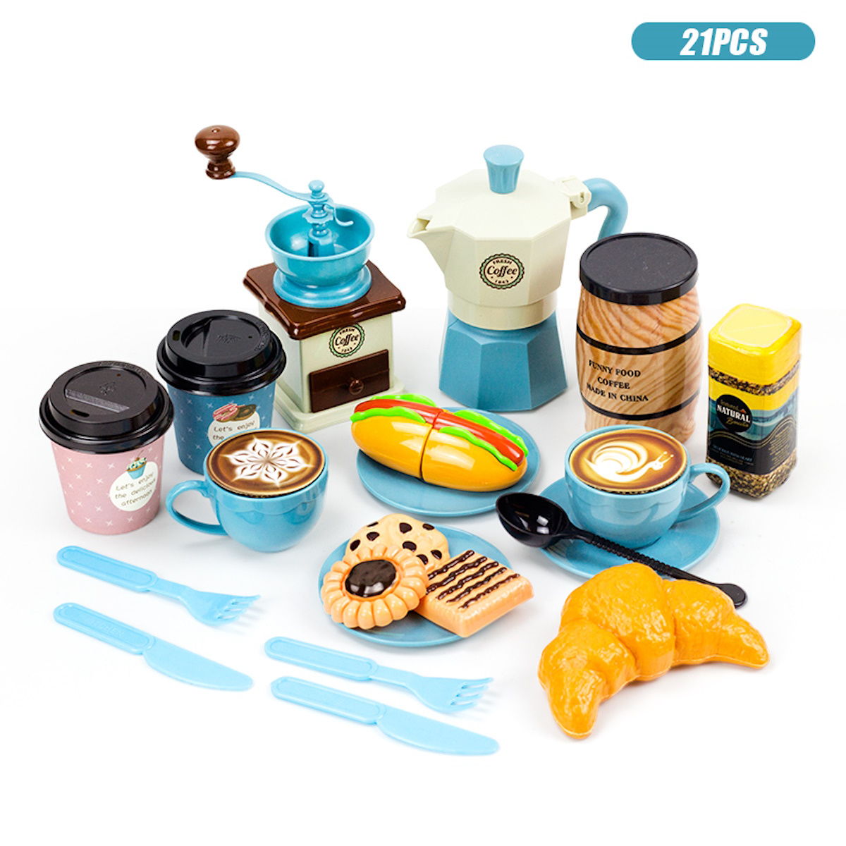82PCS Pretend Play Coffee & Dessert Afternoon Tea Set for Kids Blue - ChildAngle