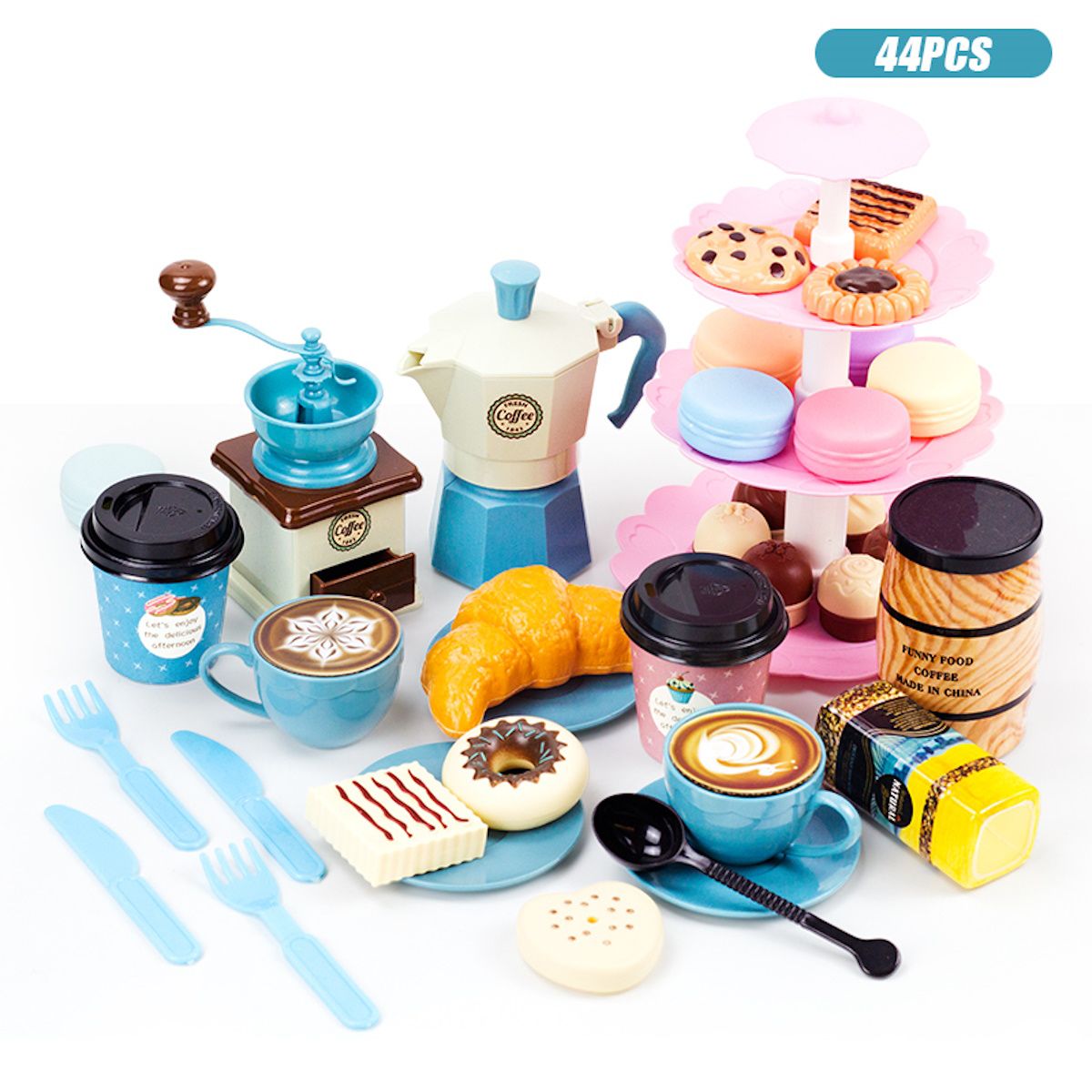 82PCS Pretend Play Coffee & Dessert Afternoon Tea Set for Kids Blue - ChildAngle