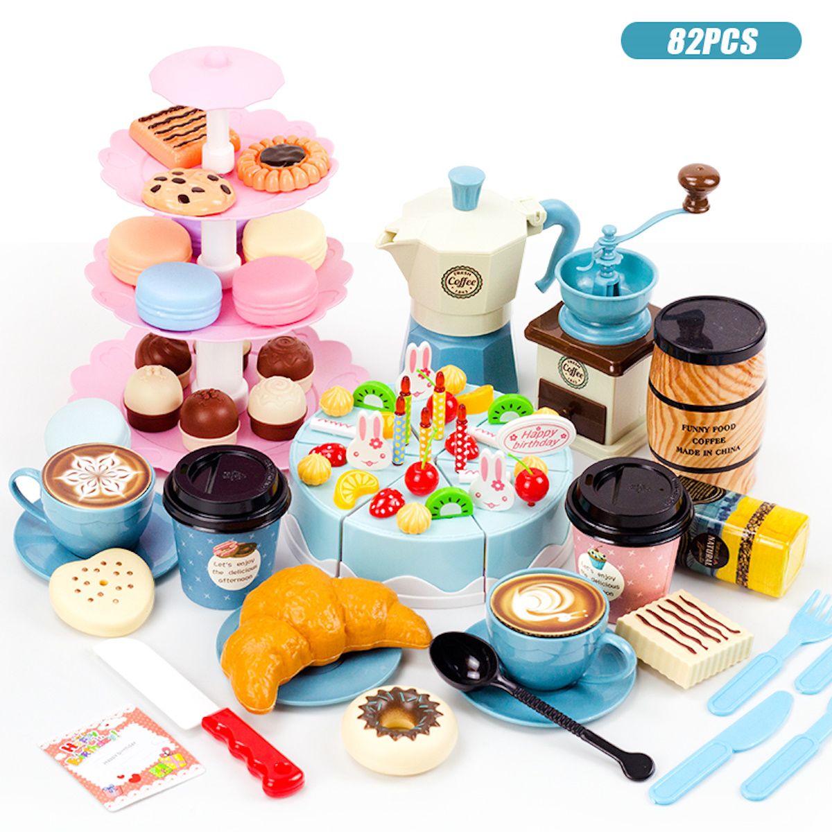 82PCS Pretend Play Coffee & Dessert Afternoon Tea Set for Kids Blue - ChildAngle
