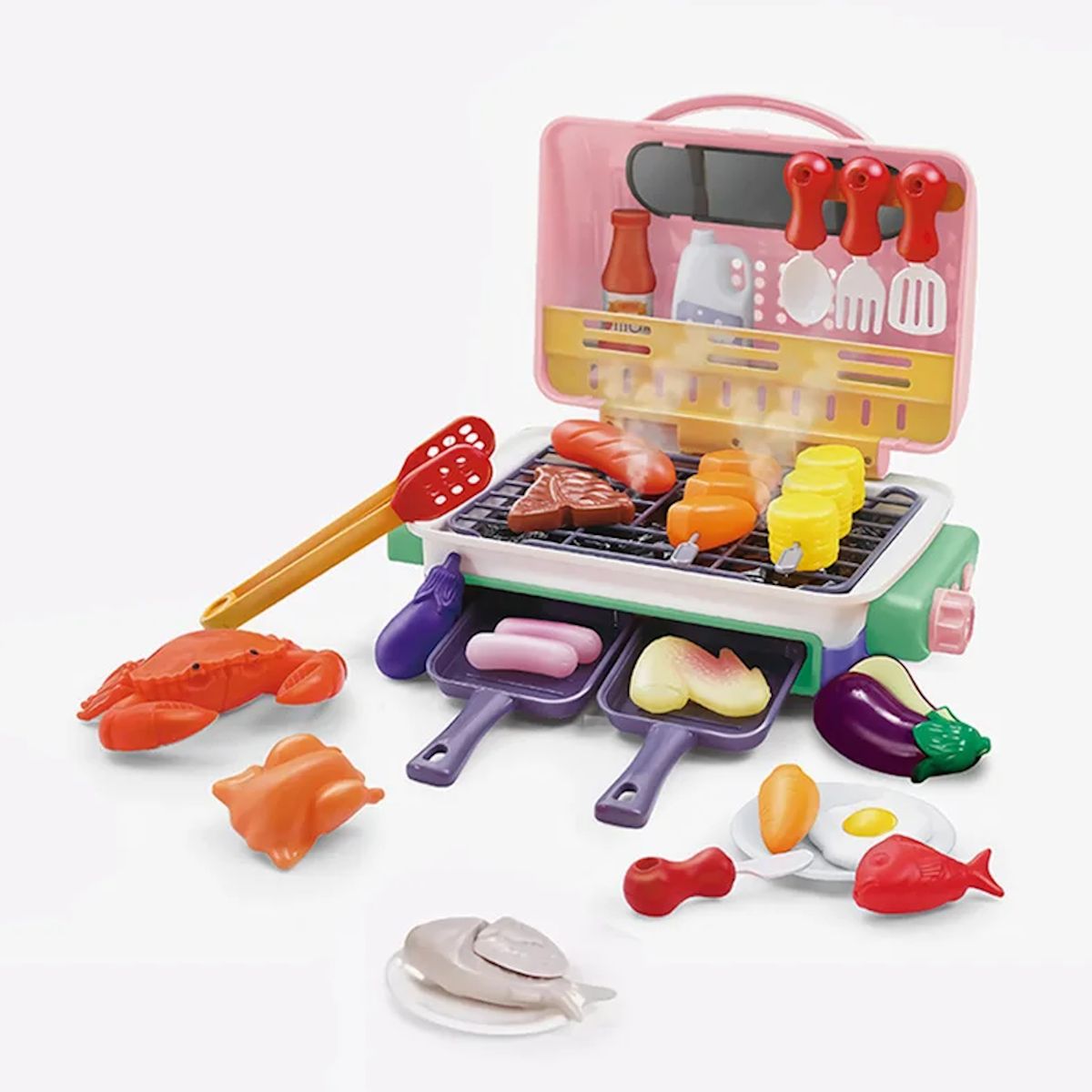 Kids Simulated Barbecue Set with Spray Light and Sound Pretend Play Kitchen Cooking Toy BBQ Educational Toys for Kids Xmas Gifts - ChildAngle