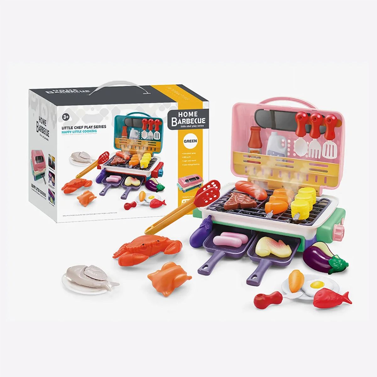 Kids Simulated Barbecue Set with Spray Light and Sound Pretend Play Kitchen Cooking Toy BBQ Educational Toys for Kids Xmas Gifts - ChildAngle