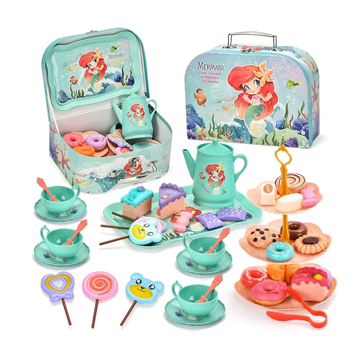 Mermaid Afternoon Tea Pretend Play Tea Party Toys with Alloy Storage Box - ChildAngle