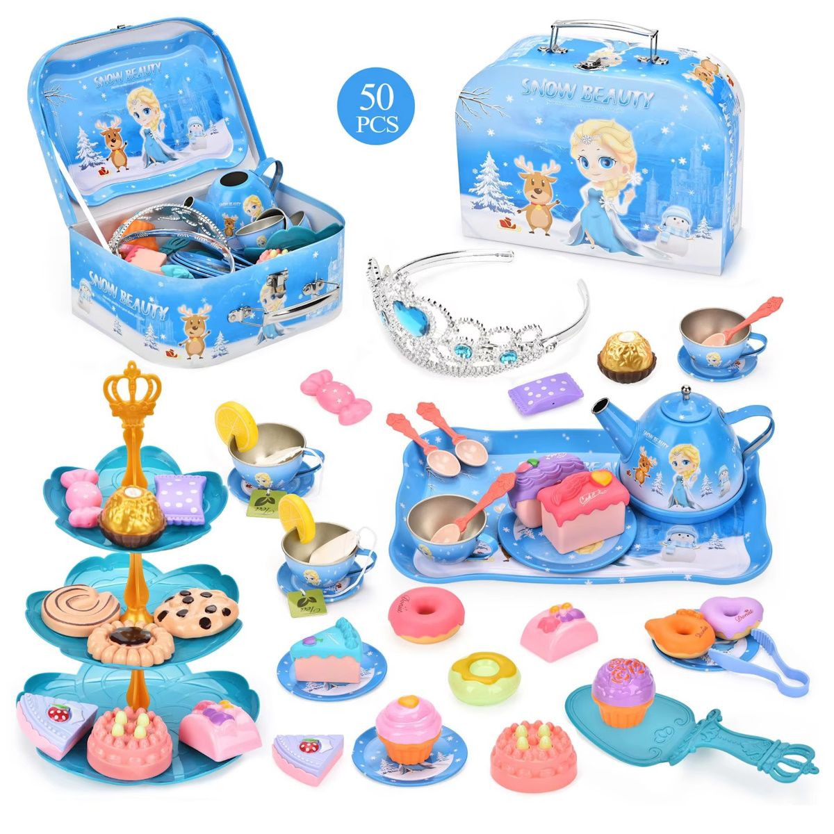 Princess Elsa Frozen Afternoon Tea Party Toys with Alloy Storage Box - ChildAngle