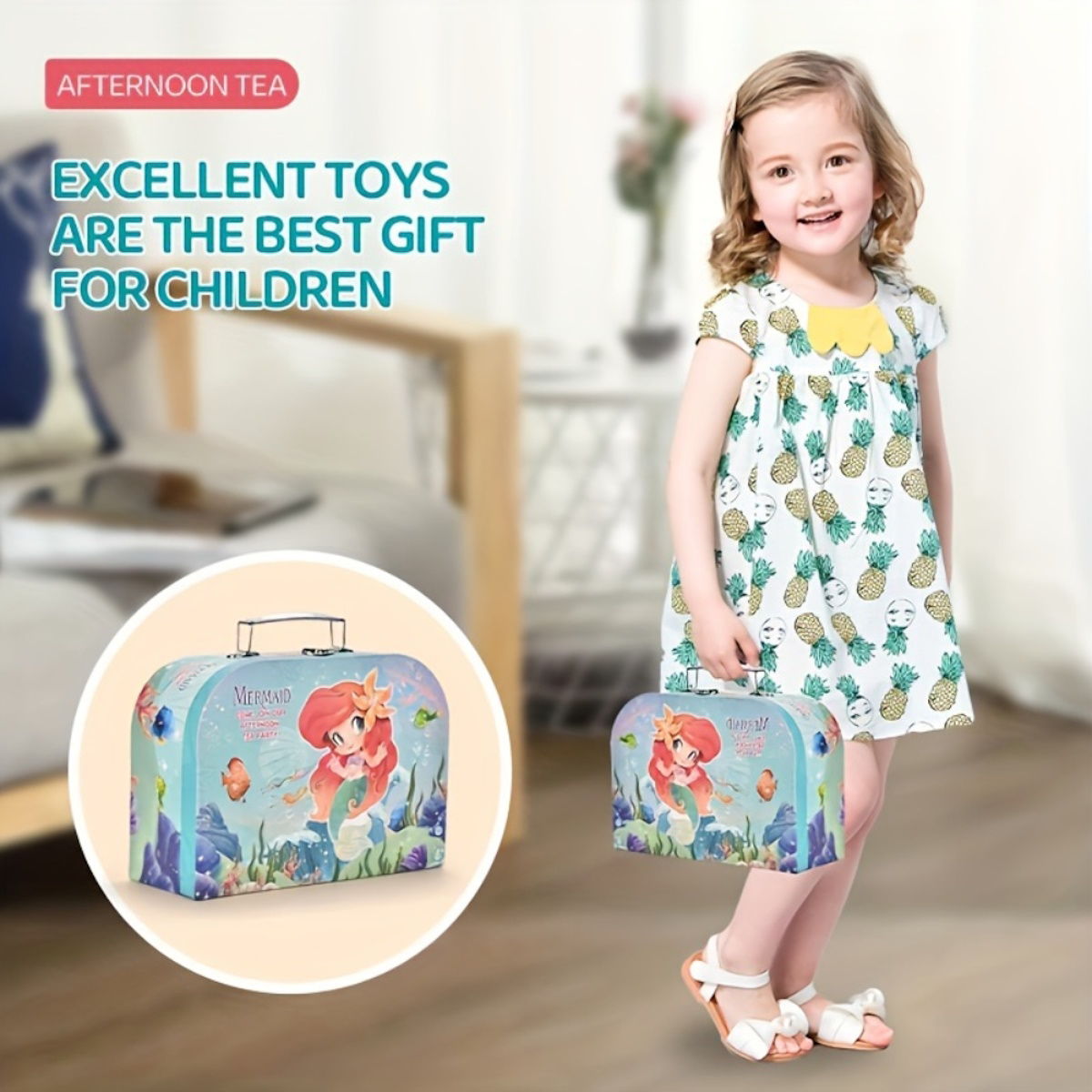 Mermaid Afternoon Tea Pretend Play Tea Party Toys with Alloy Storage Box - ChildAngle