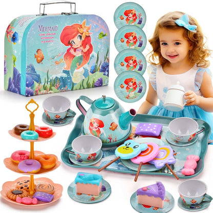 Mermaid Afternoon Tea Pretend Play Tea Party Toys with Alloy Storage Box - ChildAngle