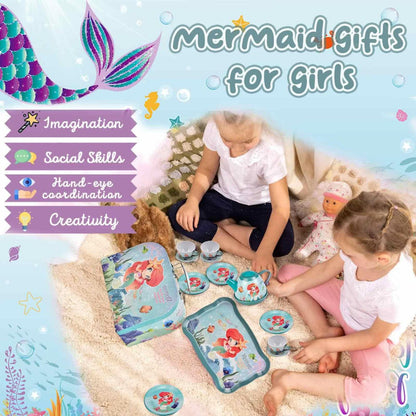 Mermaid Afternoon Tea Pretend Play Tea Party Toys with Alloy Storage Box - ChildAngle