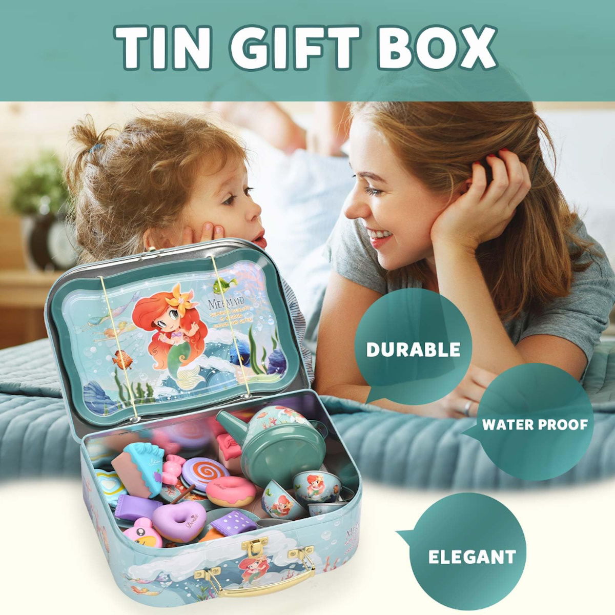 Mermaid Afternoon Tea Pretend Play Tea Party Toys with Alloy Storage Box - ChildAngle