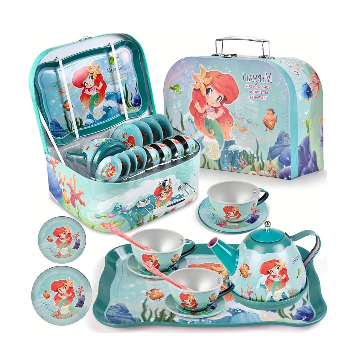 Mermaid Afternoon Tea Pretend Play Tea Party Toys with Alloy Storage Box - ChildAngle
