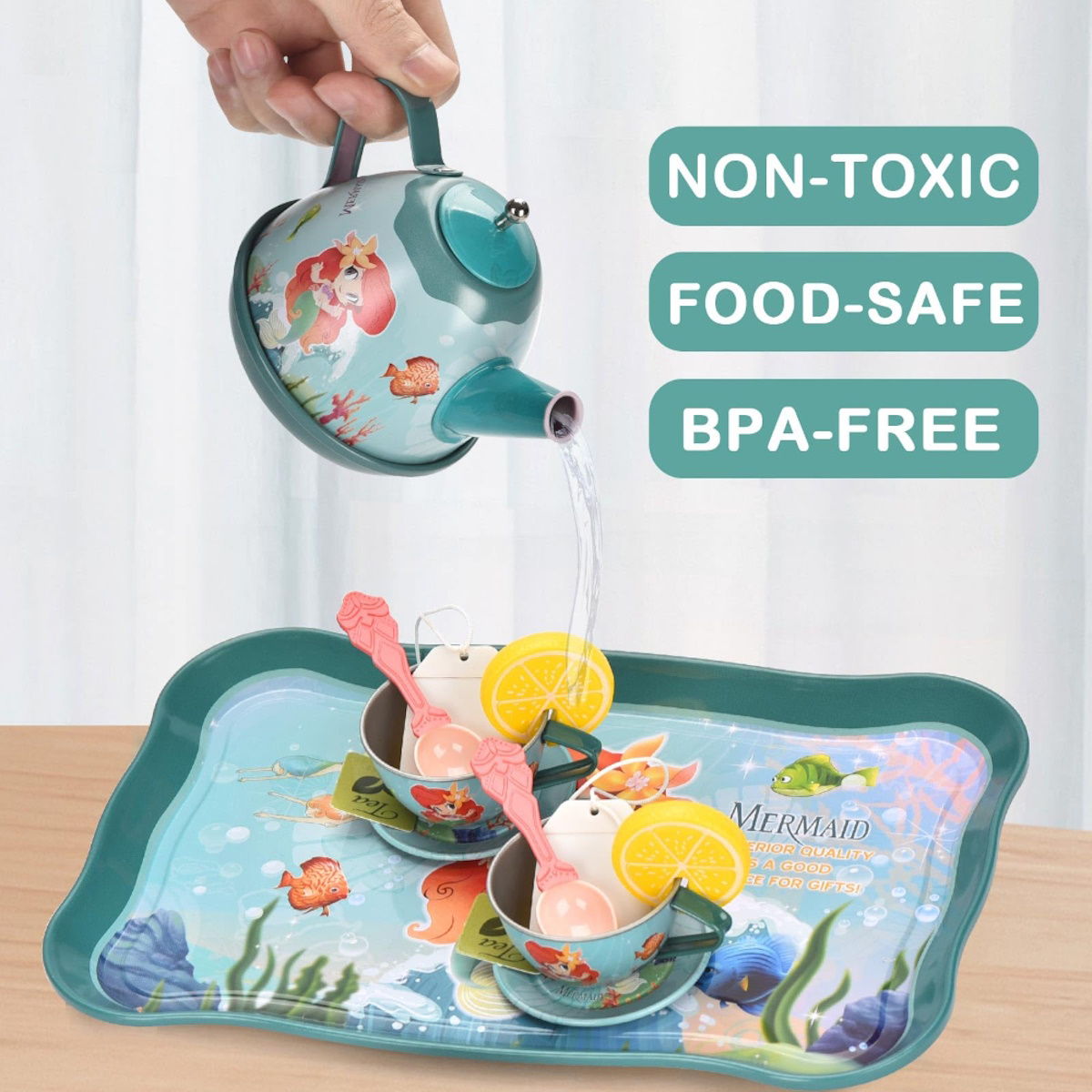 Mermaid Afternoon Tea Pretend Play Tea Party Toys with Alloy Storage Box - ChildAngle