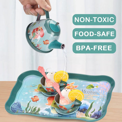 Mermaid Afternoon Tea Pretend Play Tea Party Toys with Alloy Storage Box - ChildAngle