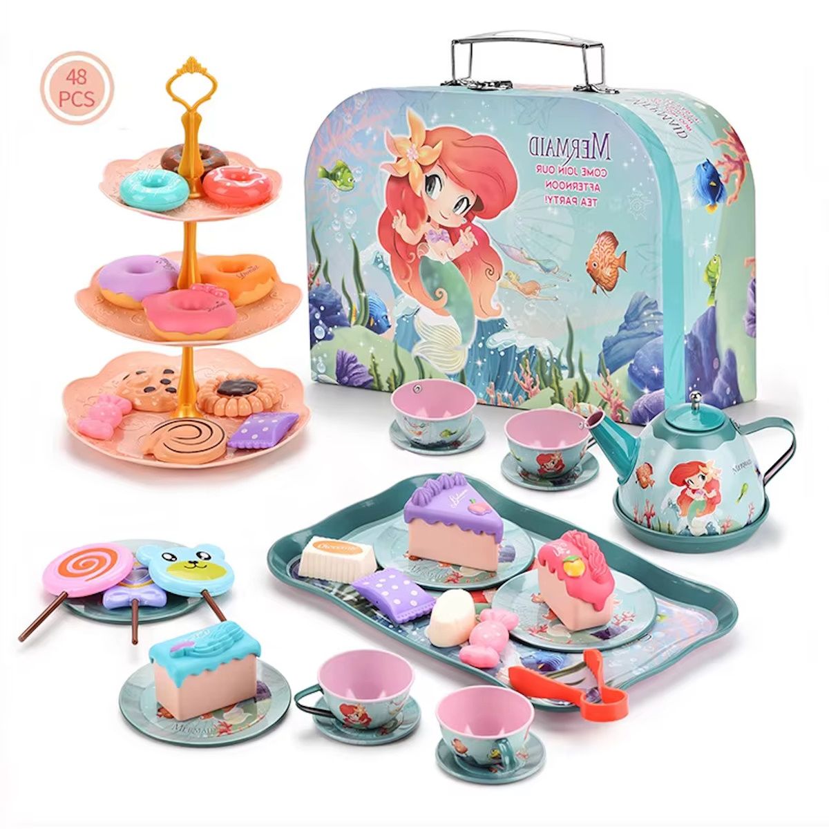 Mermaid Afternoon Tea Pretend Play Tea Party Toys with Alloy Storage Box - ChildAngle