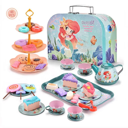 Mermaid Afternoon Tea Pretend Play Tea Party Toys with Alloy Storage Box - ChildAngle