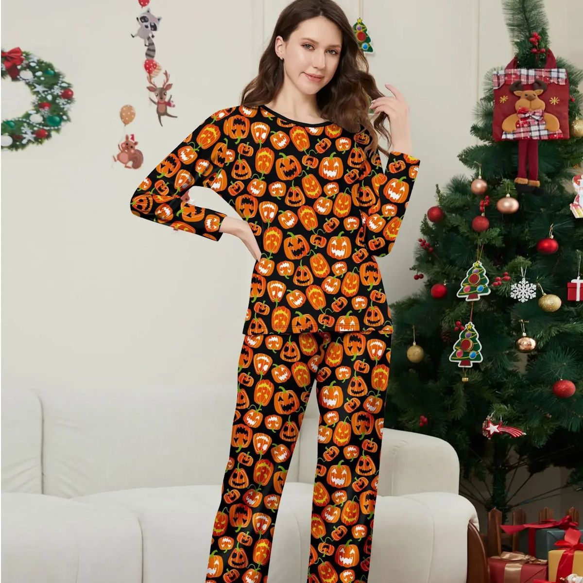 Halloween Family Matching Pajamas Allover Pumpkin Print Sleepwear Family Look Pyjamas - ChildAngle