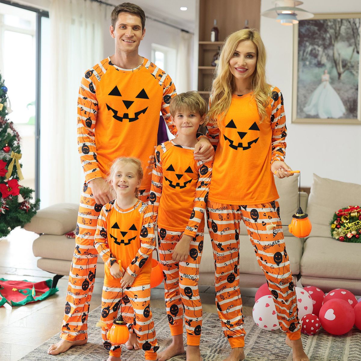 Halloween Family Pajama Trick or Treat Boo Matching Halloween Skull Print Sleepwear Family Look Pyjamas - ChildAngle