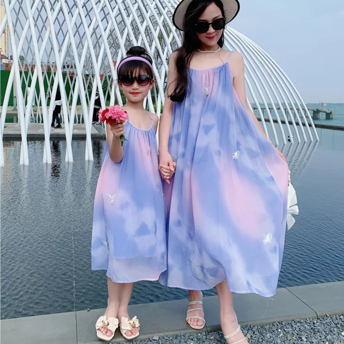 mommy and me purple dresses Gymboree,Womens,Mommy And Me Matching Short Sleeve Dresses,Lavender Flowers,Large (Adult)