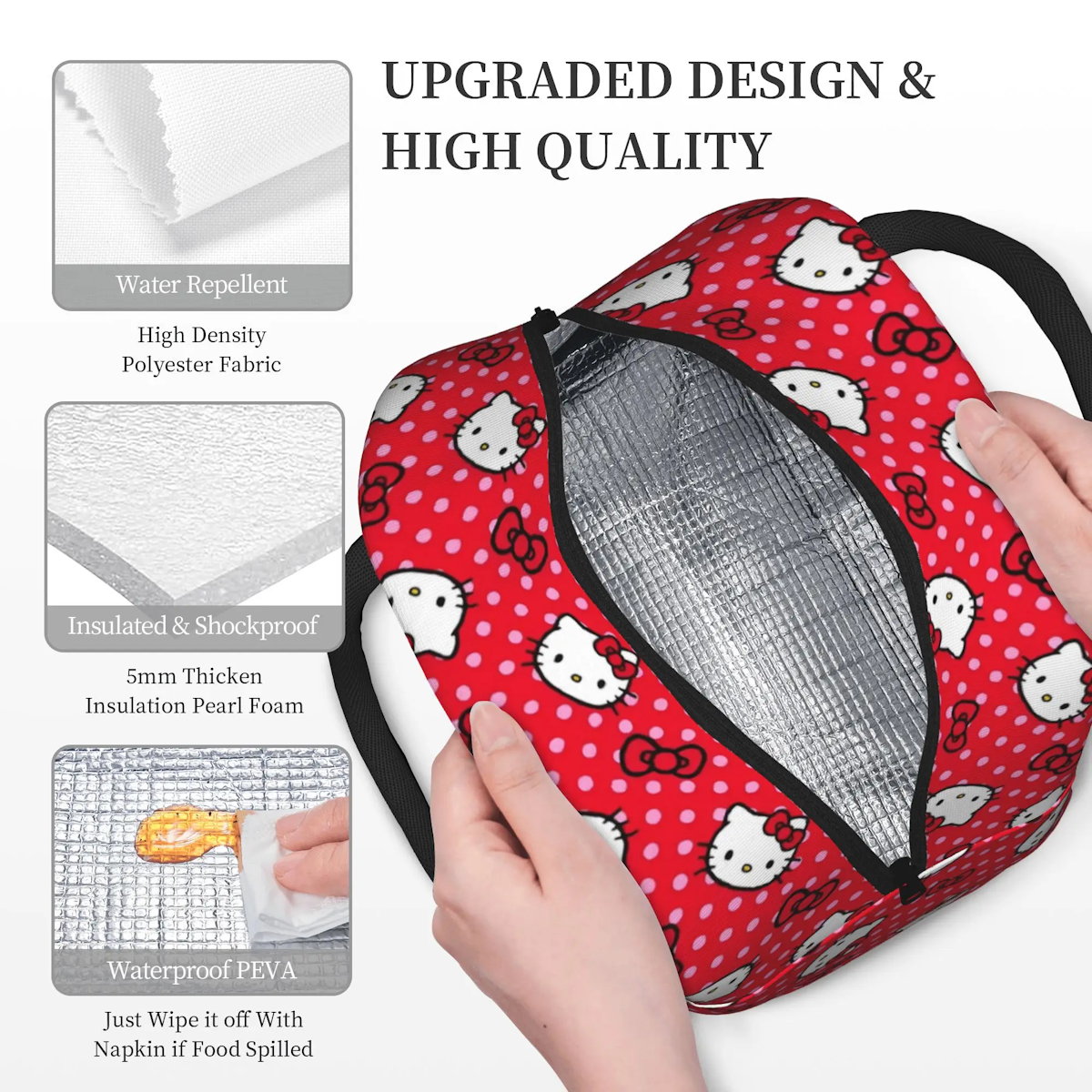 Red Hello Kitty Lunch Bags Portable Insulated School Lunch Bags - ChildAngle