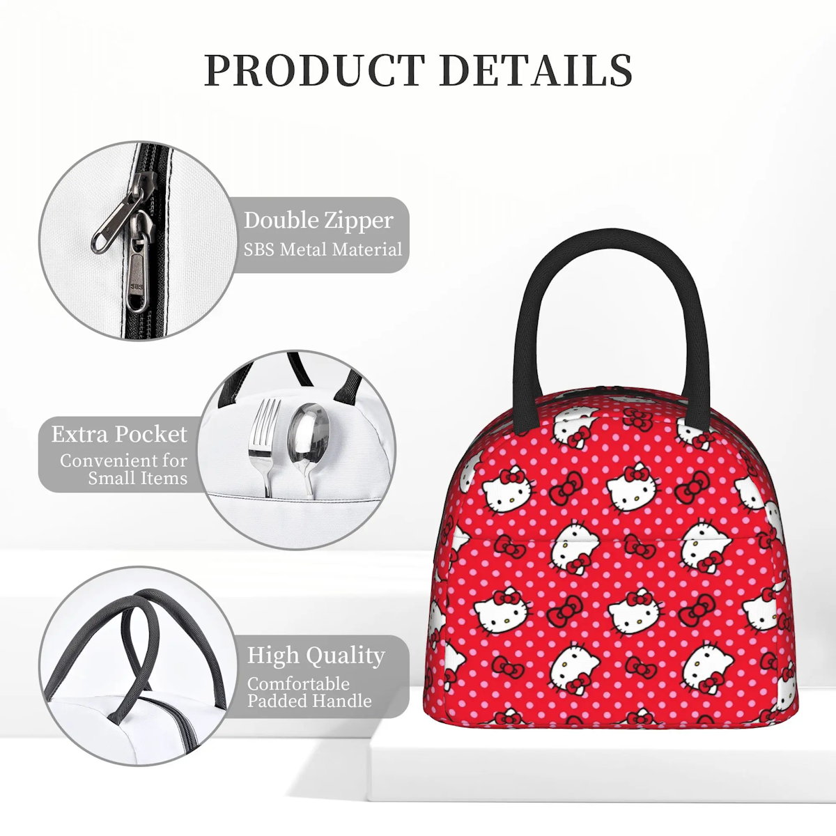 Red Hello Kitty Lunch Bags Portable Insulated School Lunch Bags - ChildAngle